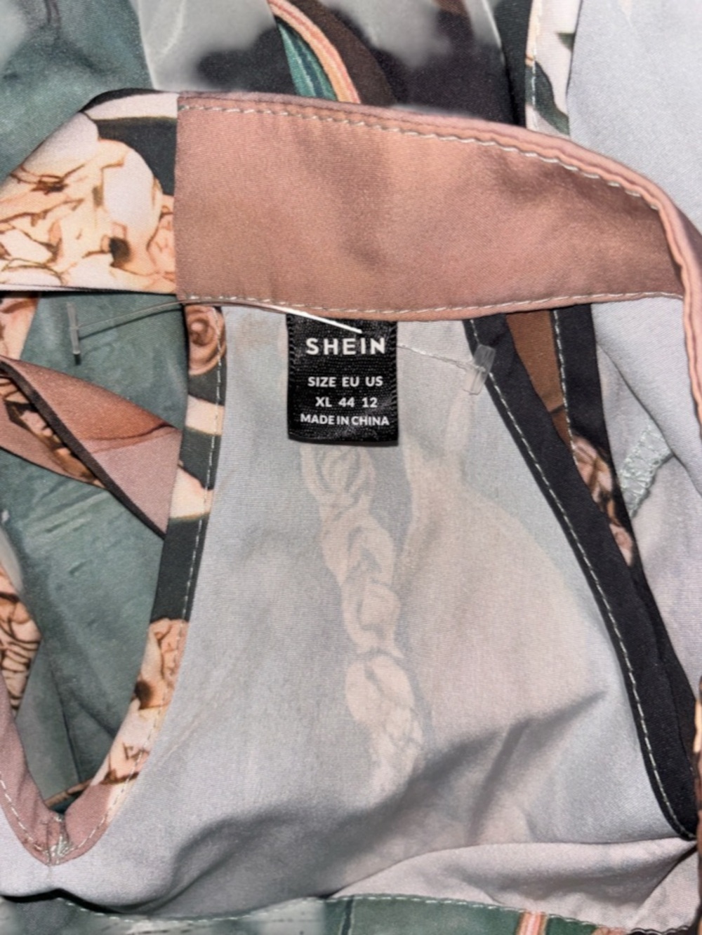 Open-Shoulder Printed Halter Dress in Teal/Peach, P2P:21”, L:37” - Picture 9 of 10